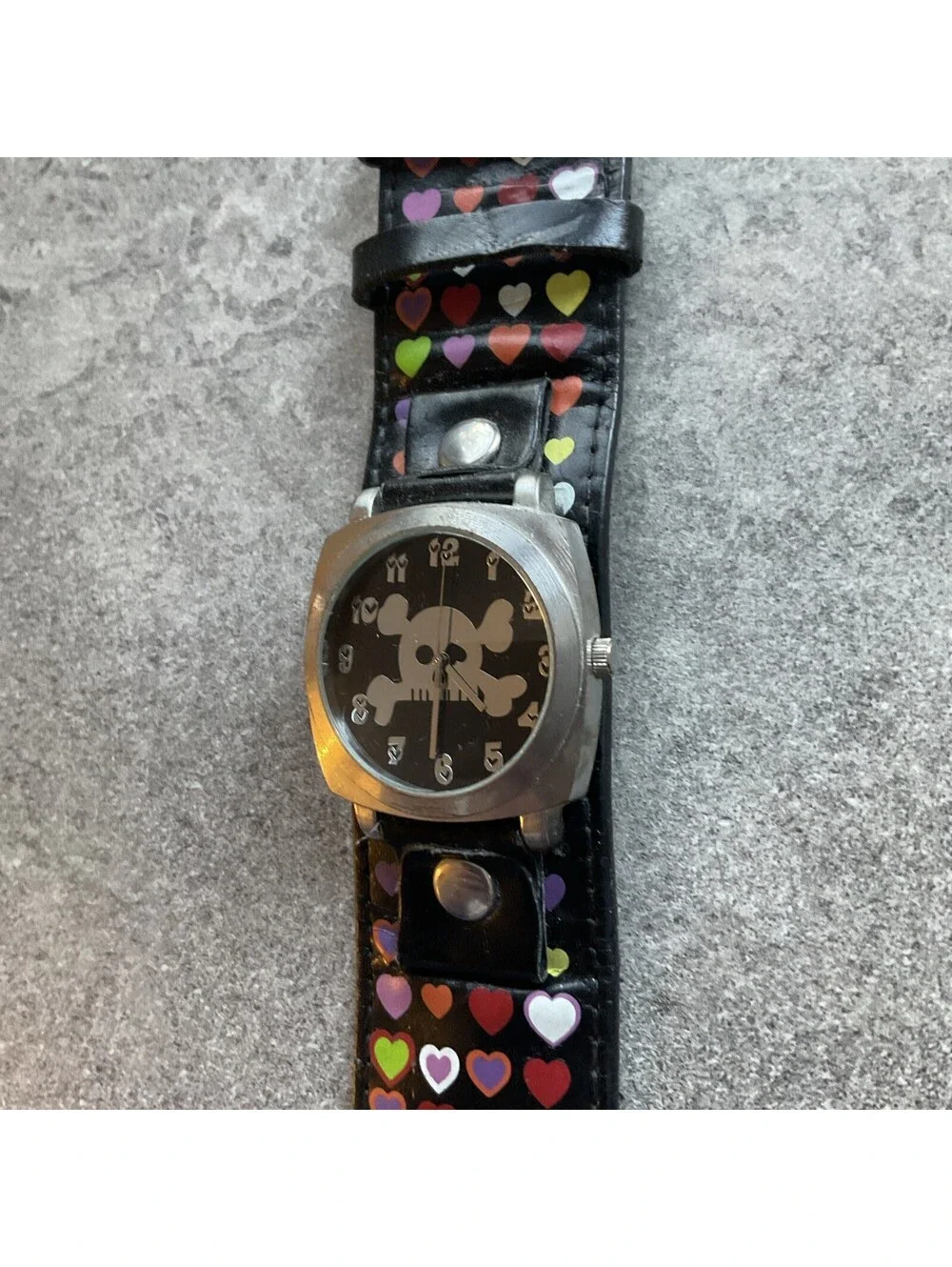 Rock It Womens Watch 40mm “Skull & Cross Bones” Dial Black Leather Band B-S